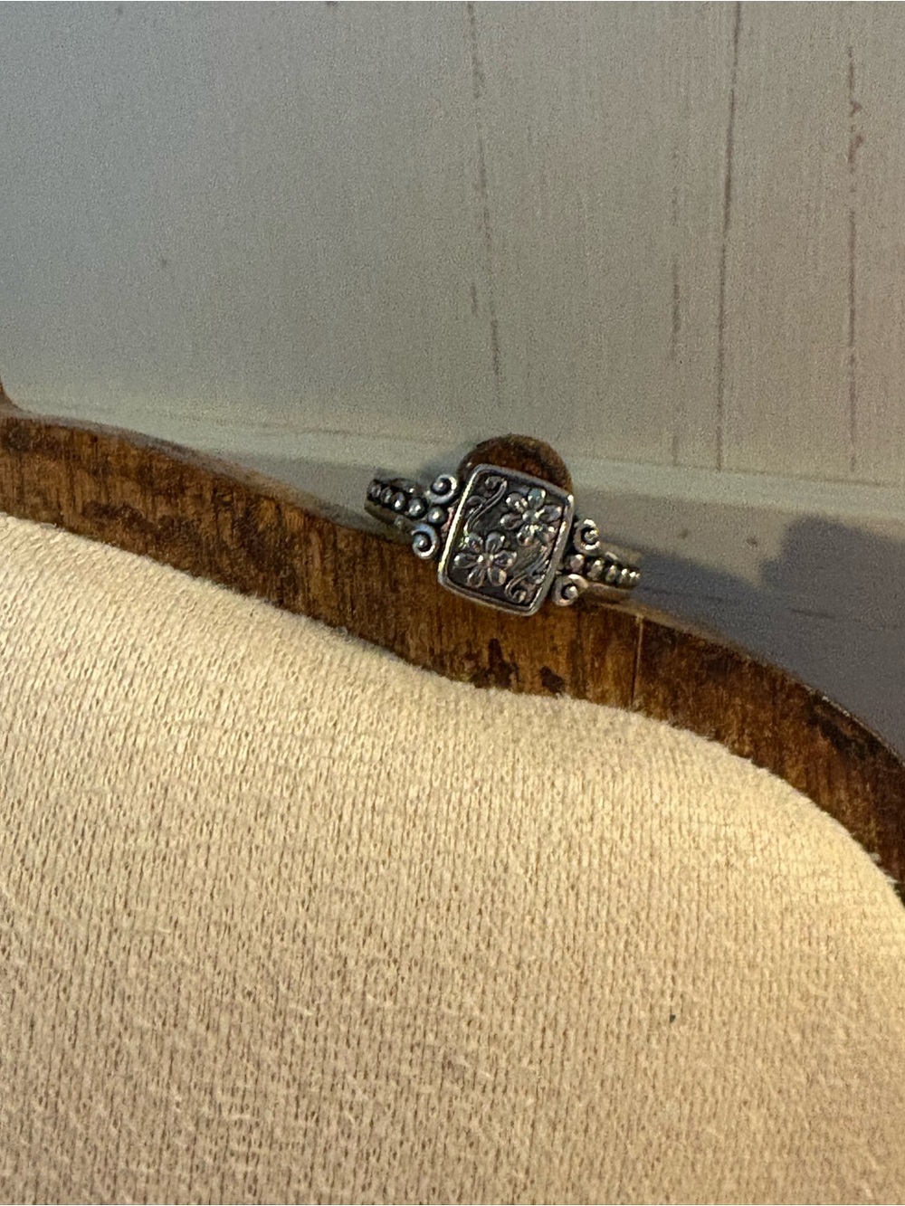 Sterling-Style Floral Rectangular Ring in Silver Tone